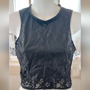 NWT Vintage Adam Levine Collection Black Faux Leather & Lace Crop Top